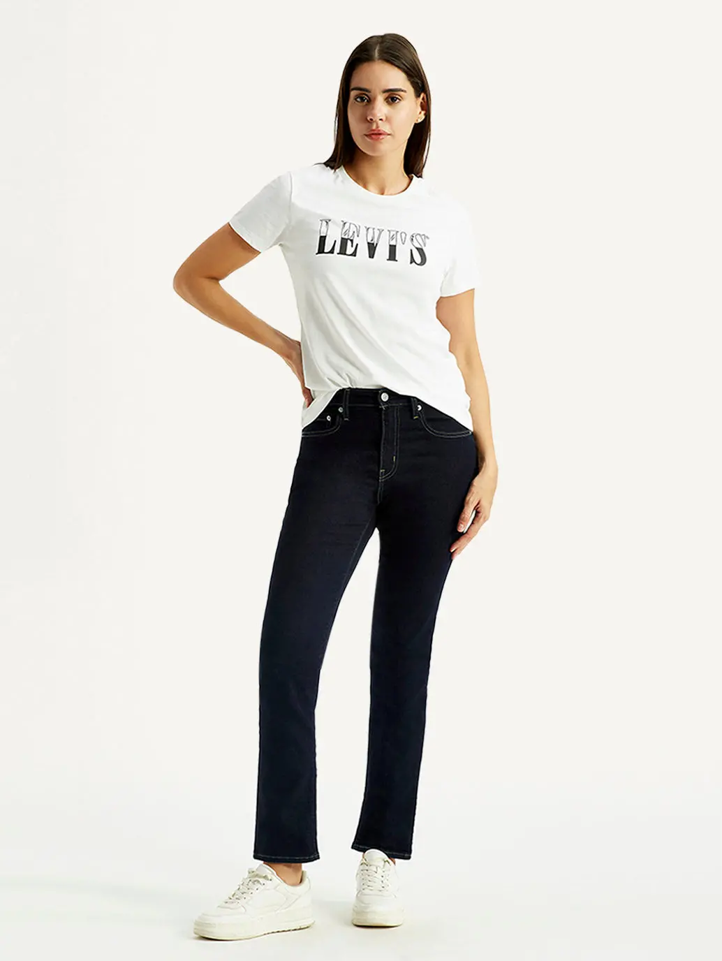 Women's 724 Med Indigo Slim Straight Fit High Rise Jeans 1