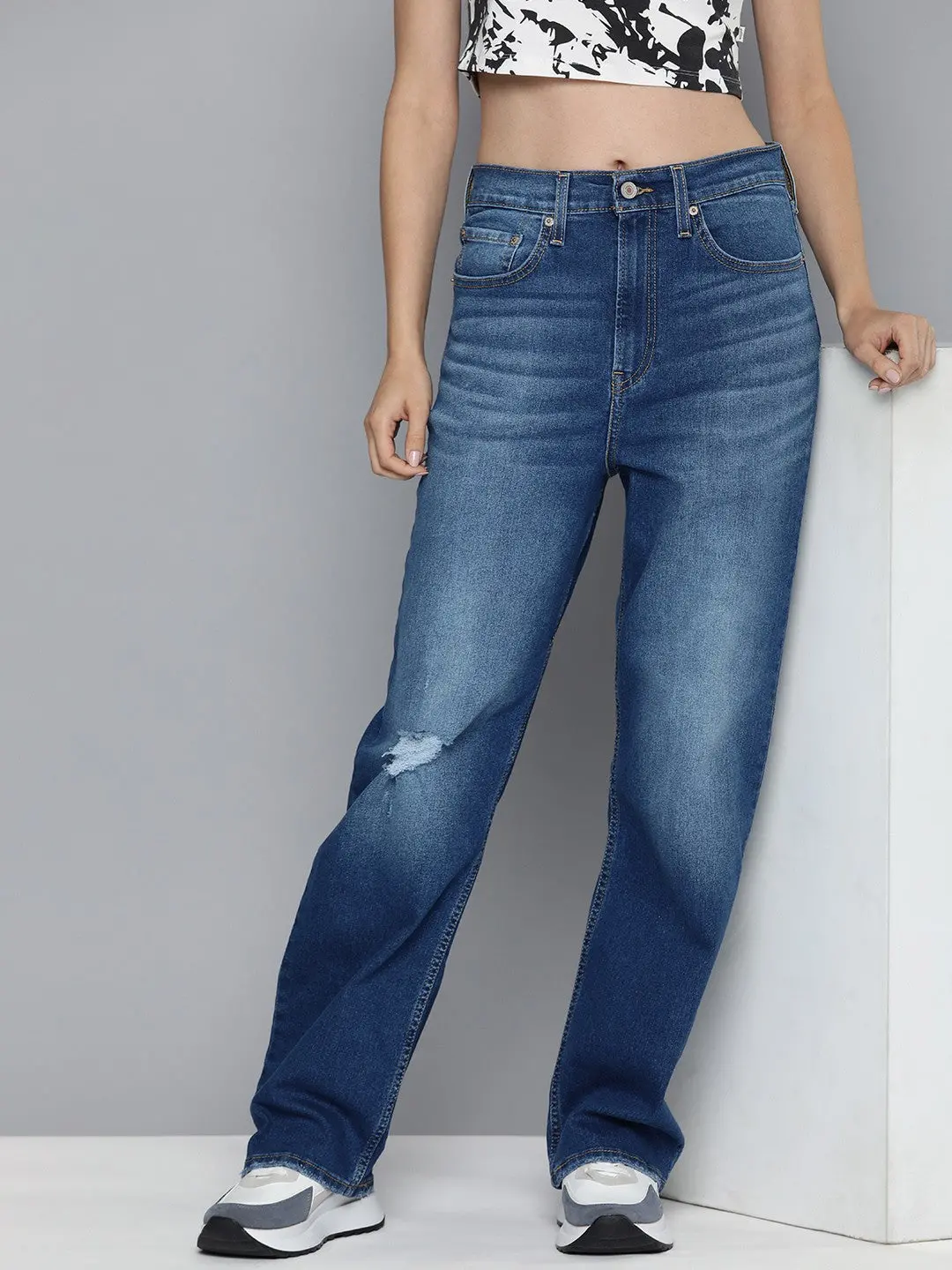Women's Blue Ribcage Straight Fit High Rise Jeans 4