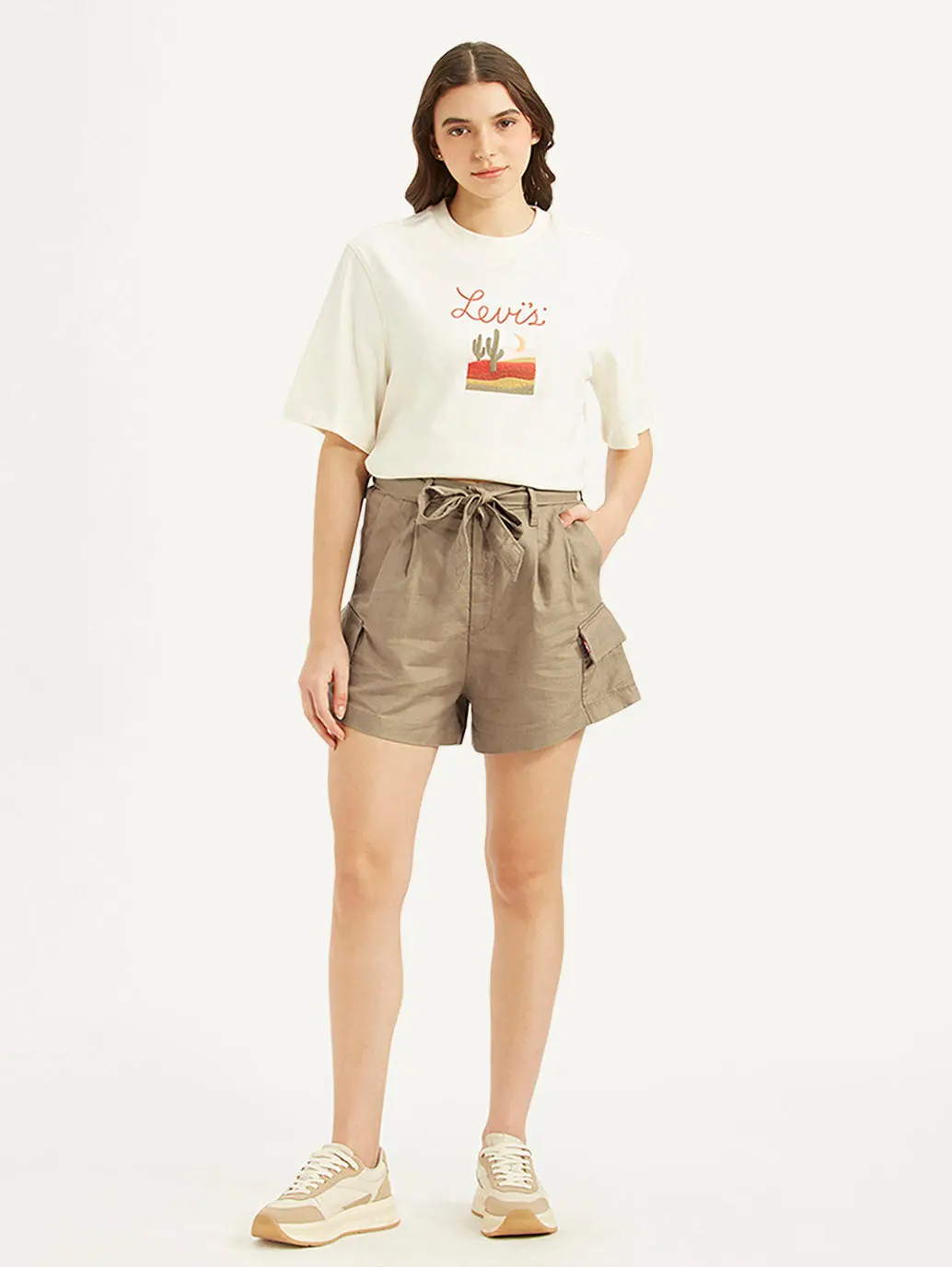 Women's High Rise Khaki Relaxed Fit Shorts 1