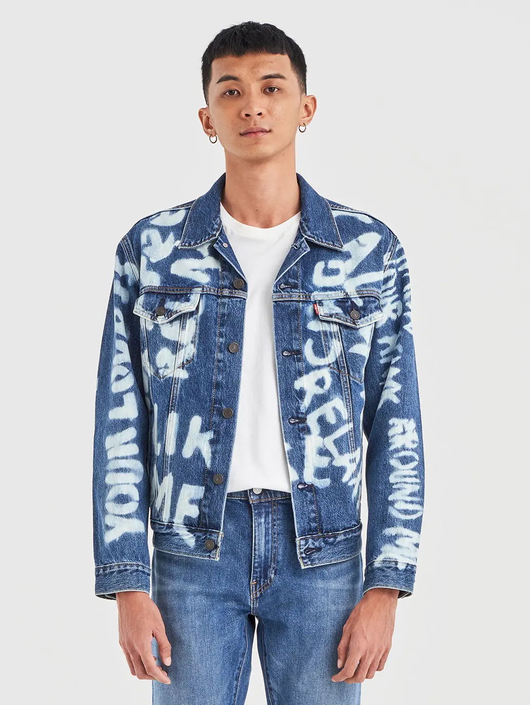 Men's Graphic Print Spread Collar Denim Jacket 1