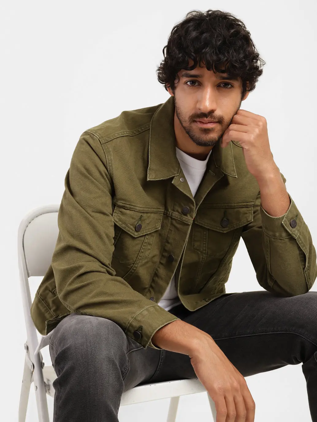 Men's Solid Spread Collar Jacket 1