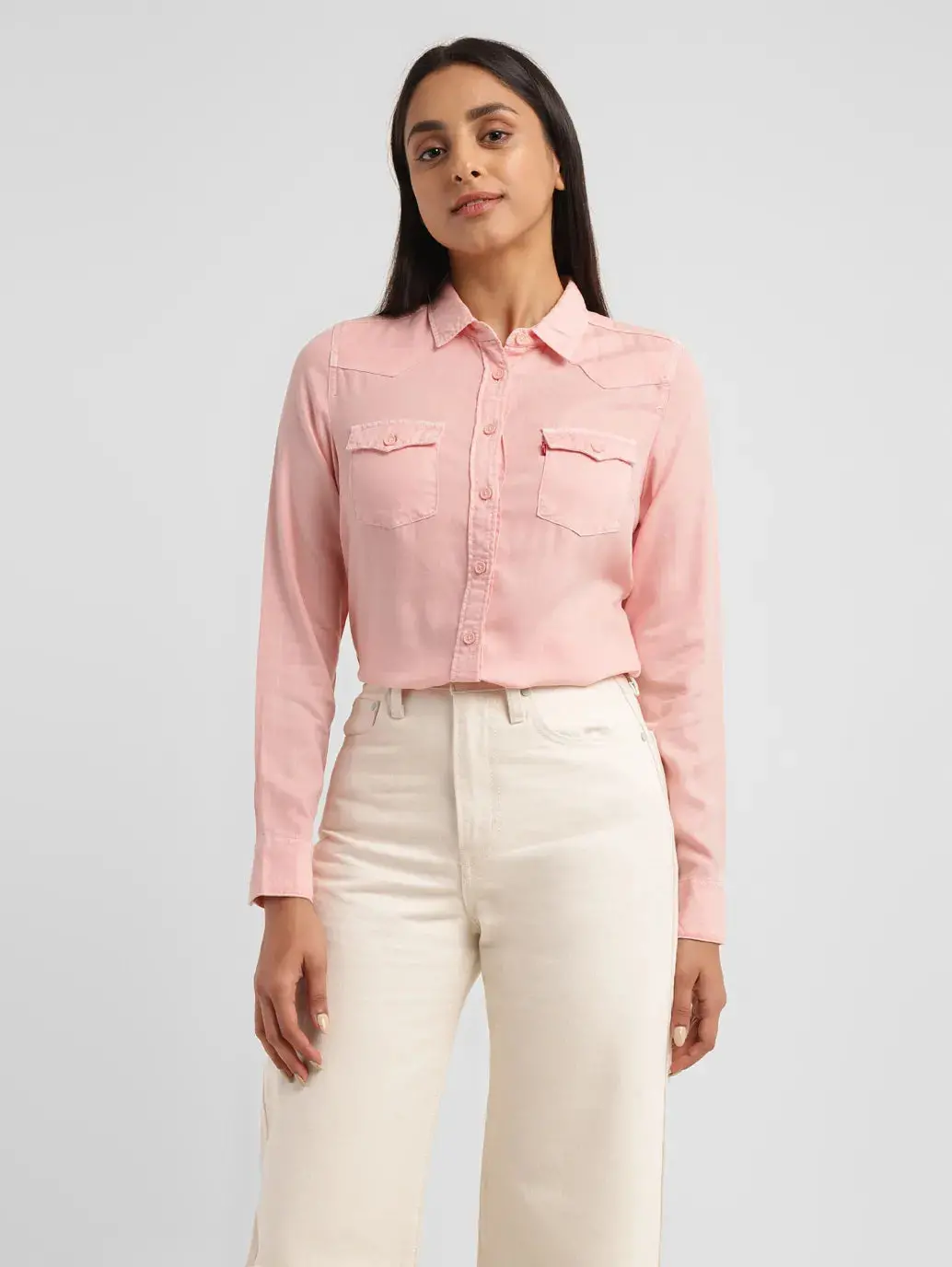 Women's Solid Spread Collar Shirt 1