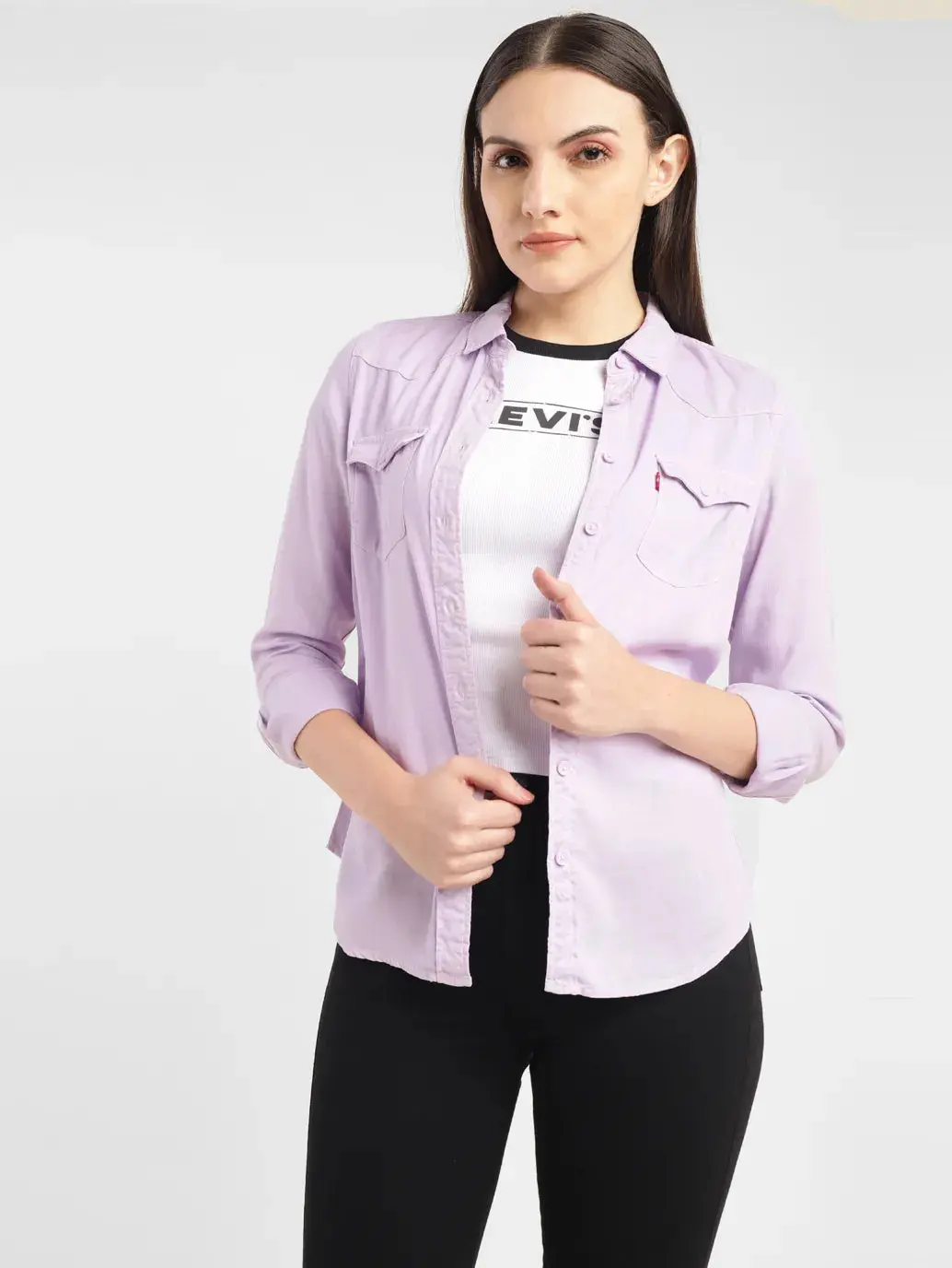 Women's Solid Spread Collar Shirt 1
