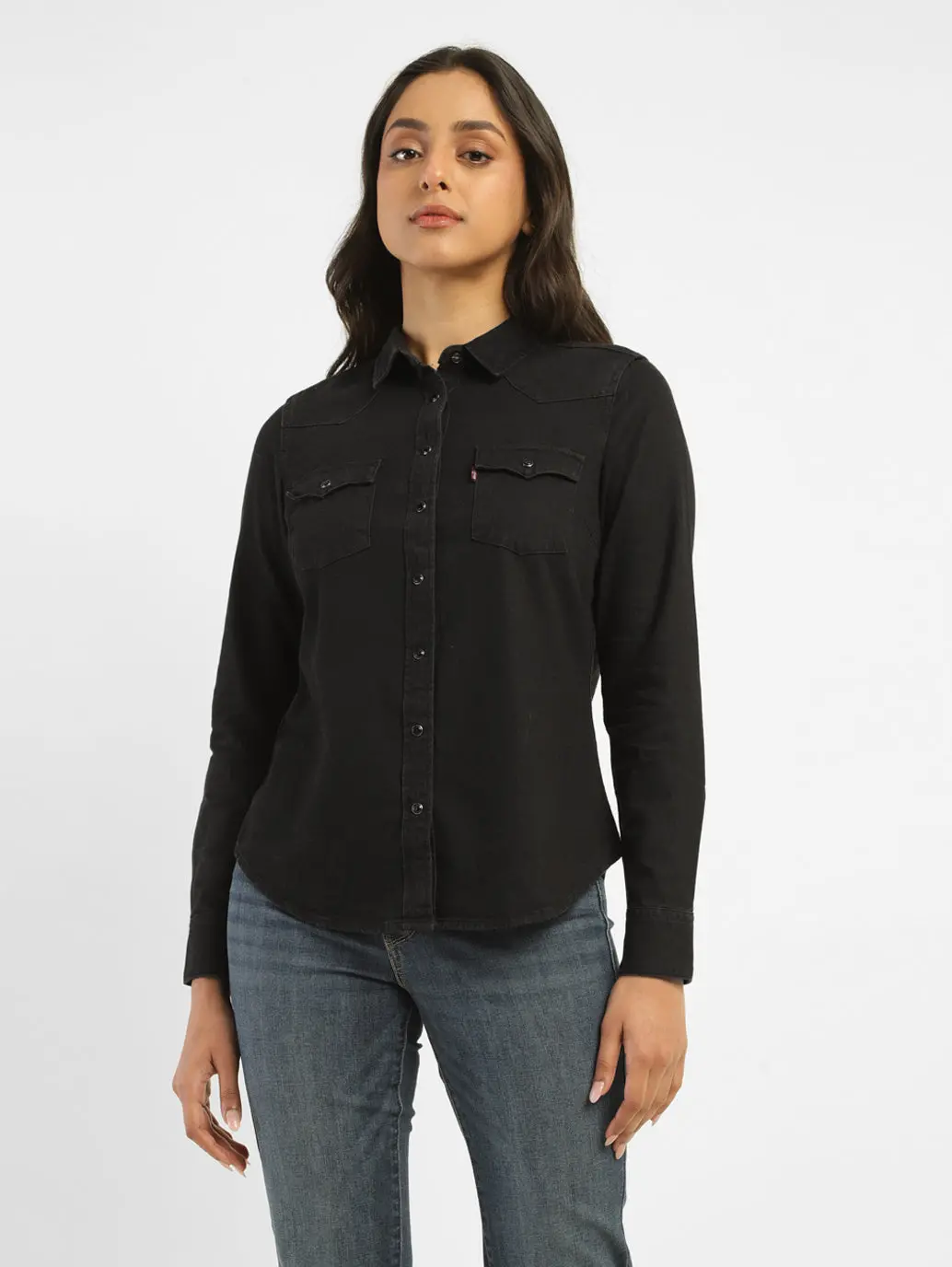 Women's Solid Spread Collar Shirt 1