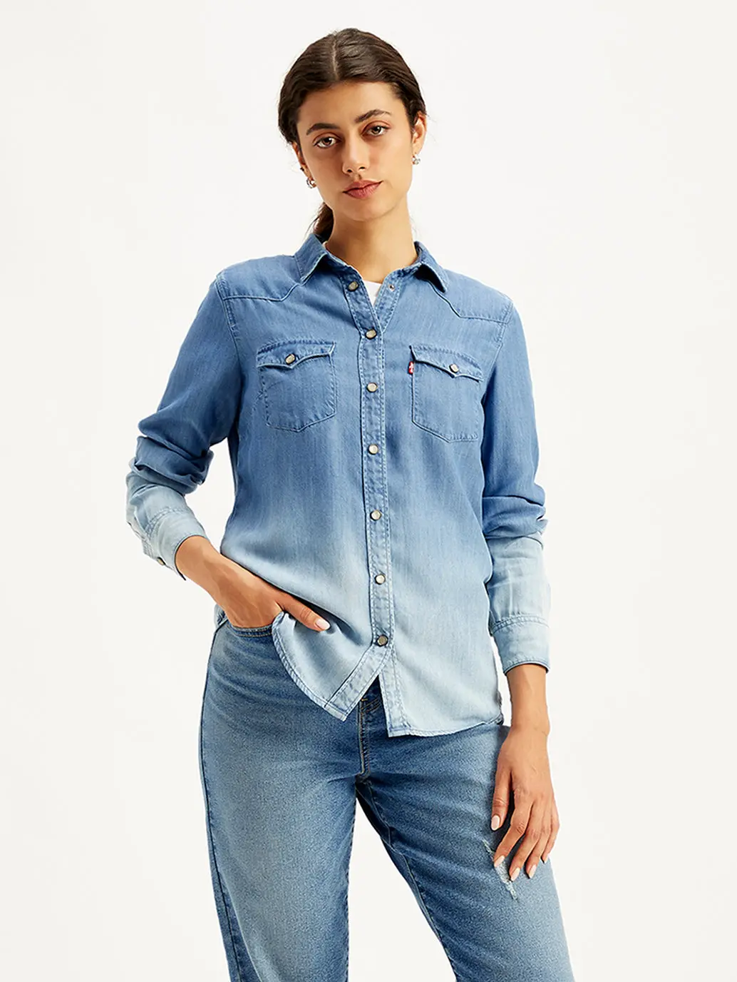 Women's Solid Regular Fit Denim Shirt 3