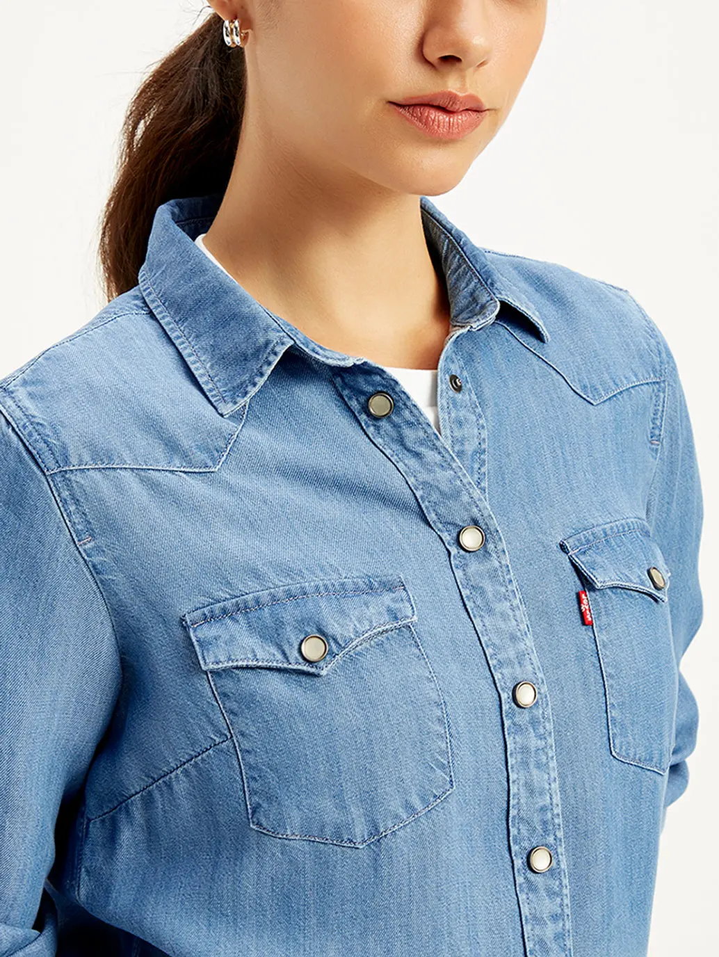 Women's Solid Regular Fit Denim Shirt 5