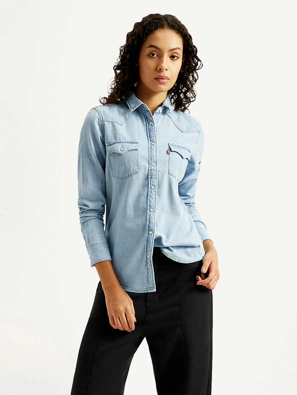 Women's Solid Spread Collar Denim Shirt 1