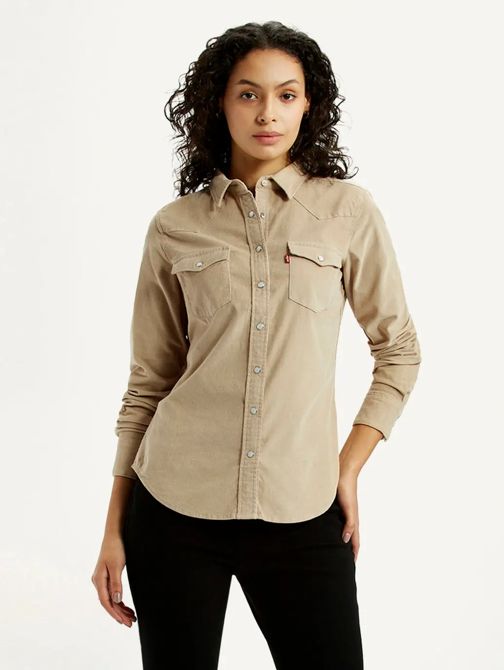 Women's Solid Beige Spread Collar Shirt 1