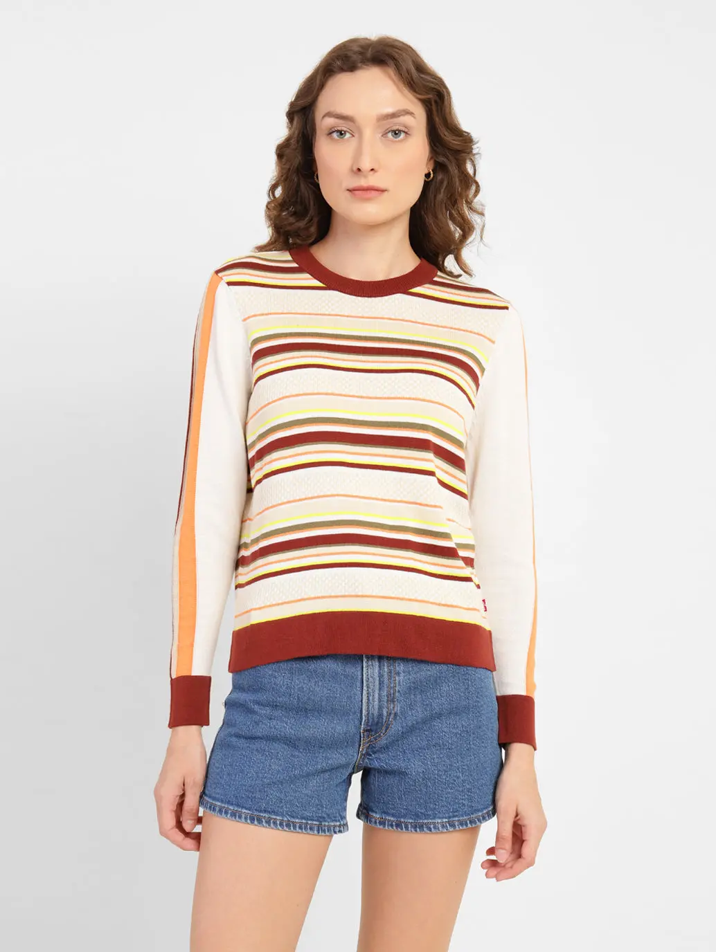 Women's Striped Round Neck Sweater 1