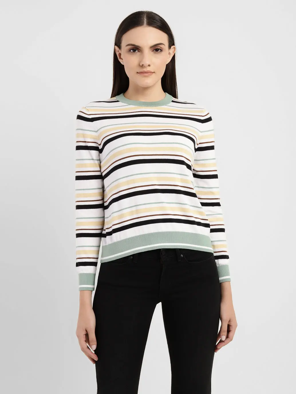 Women's Striped Round Neck Sweater 1