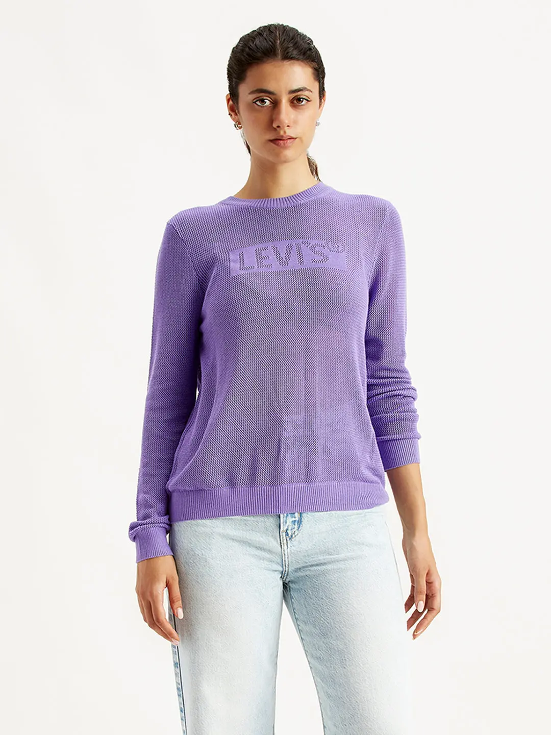 Women's Brand Logo Purple Crew Neck Sweater 1
