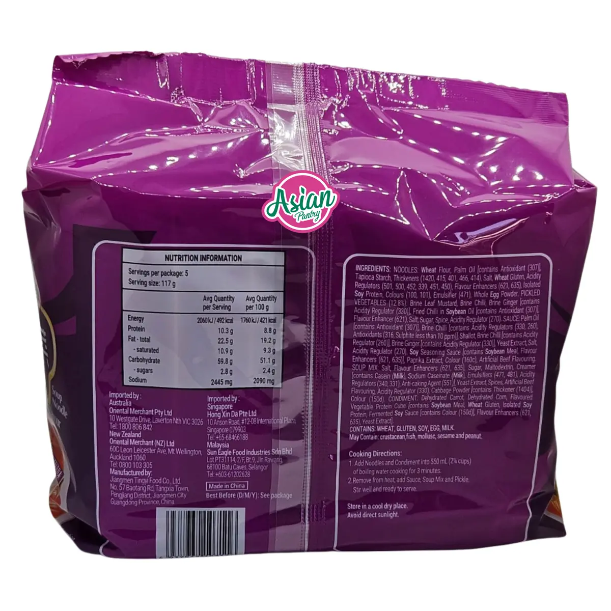 Kang Shi Fu Pack Soup Noodle Pack Pickled Vegetables Beef Flavour 2