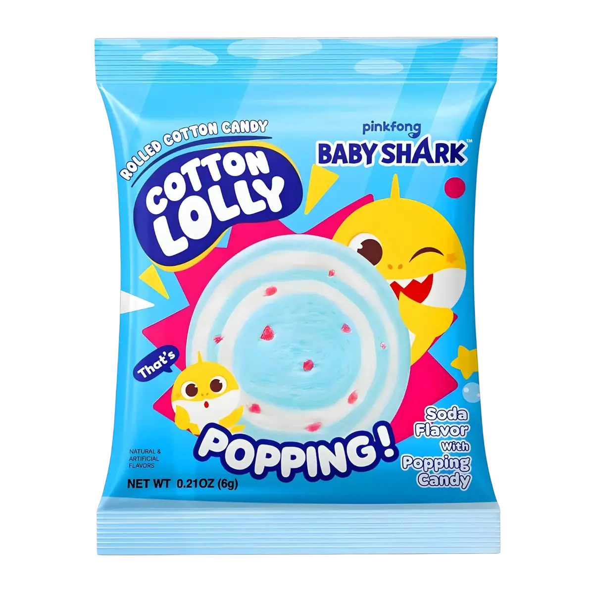 Cotton Lolly Rolled Cotton Candy Baby Shark Soda Flavour With Popping Candy 6G 1