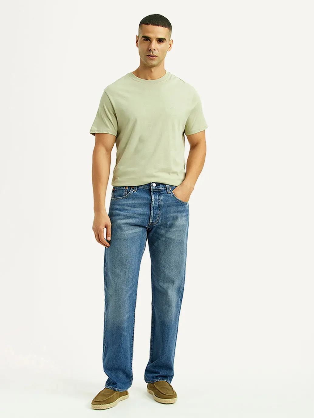 Men's 501 Blue Straight Fit Mid Rise Jeans 1