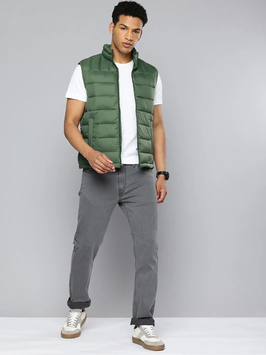 Men's Quilted Green High Neck Puffer Jacket 1