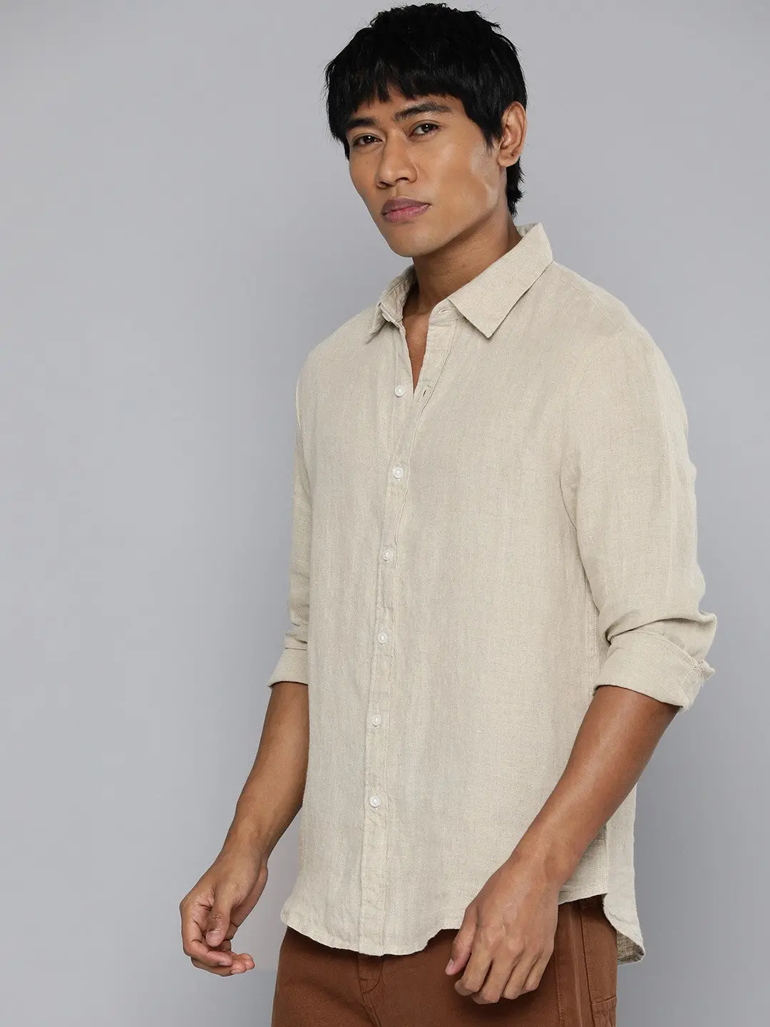 Men's Redloop Solid Slim Fit Linen Shirt 4