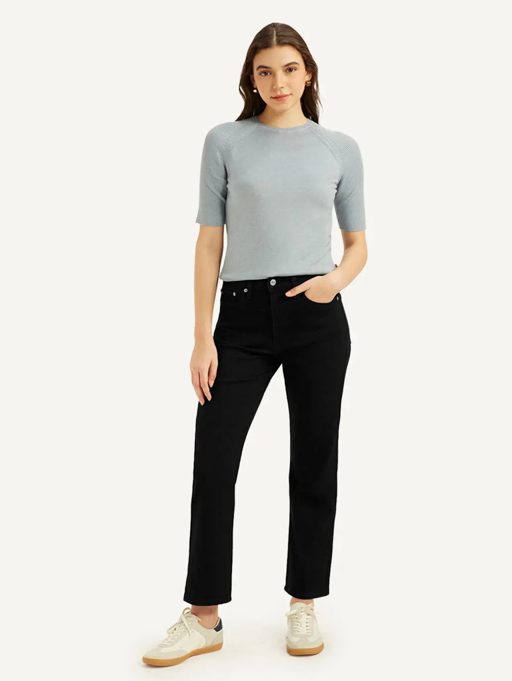 Women's Black Wedgie Straight Fit Mid Rise Jeans 1