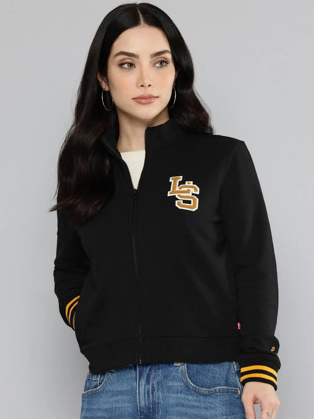 Women's Embroidered Black Crew Neck Sweatshirt 3