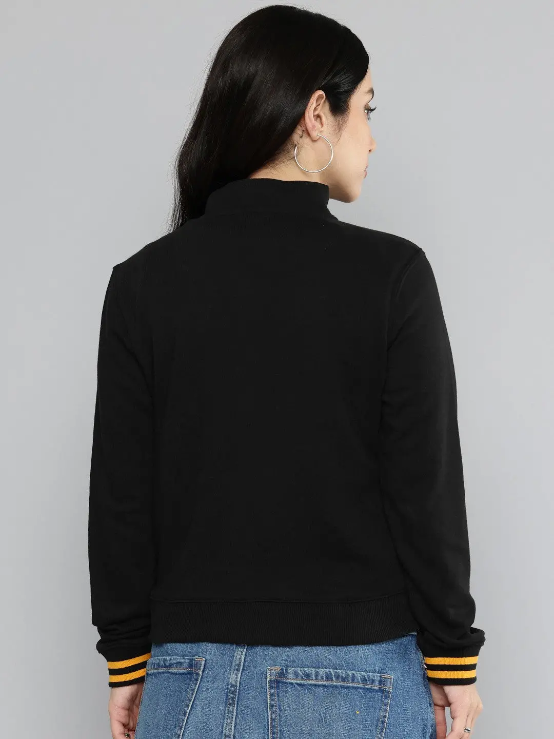 Women's Embroidered Black Crew Neck Sweatshirt 4