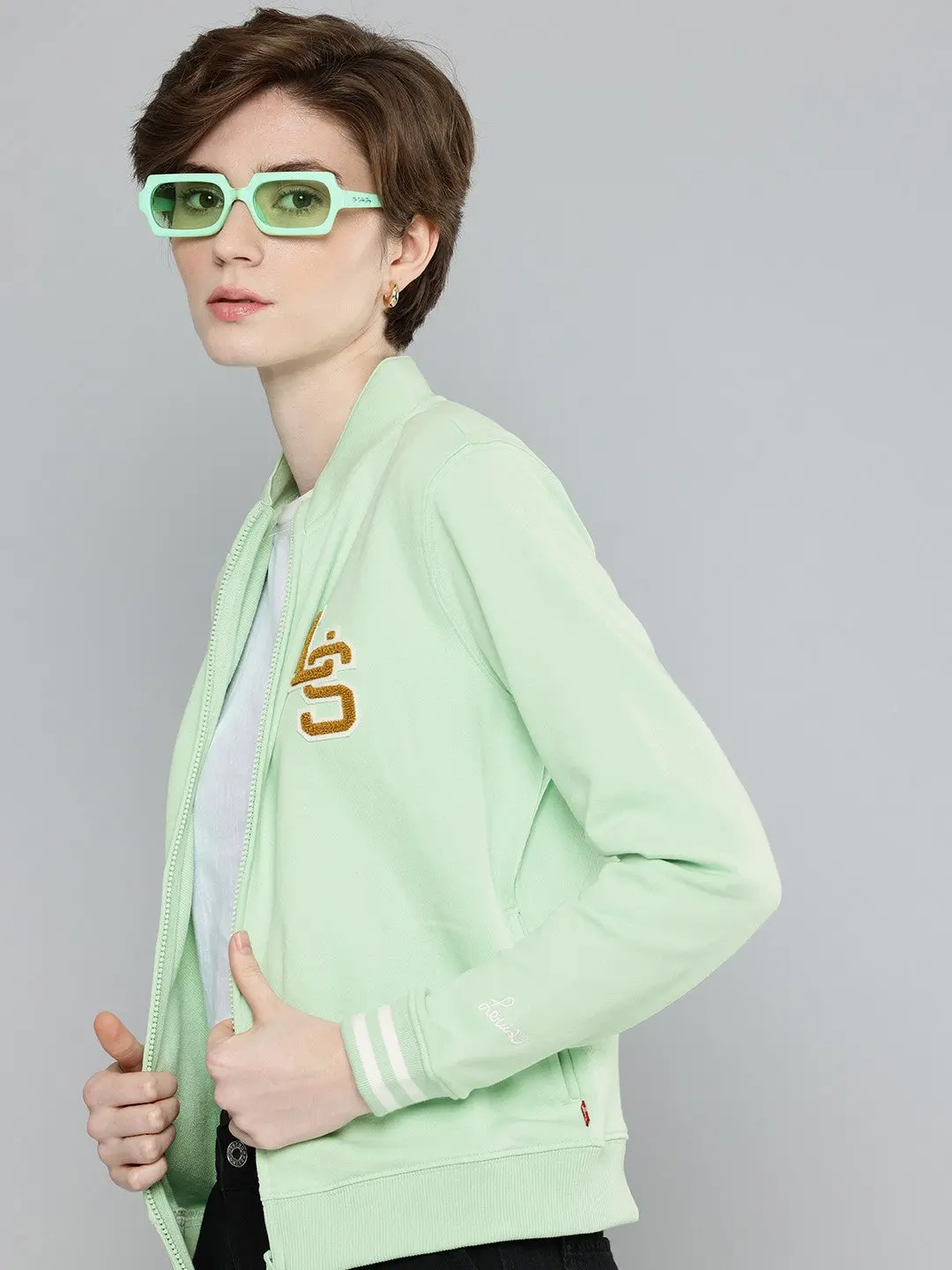 Women's Patchwork Light Green Hooded Sweatshirt 3