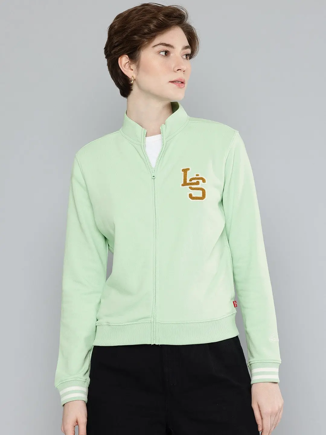 Women's Patchwork Light Green Hooded Sweatshirt 1