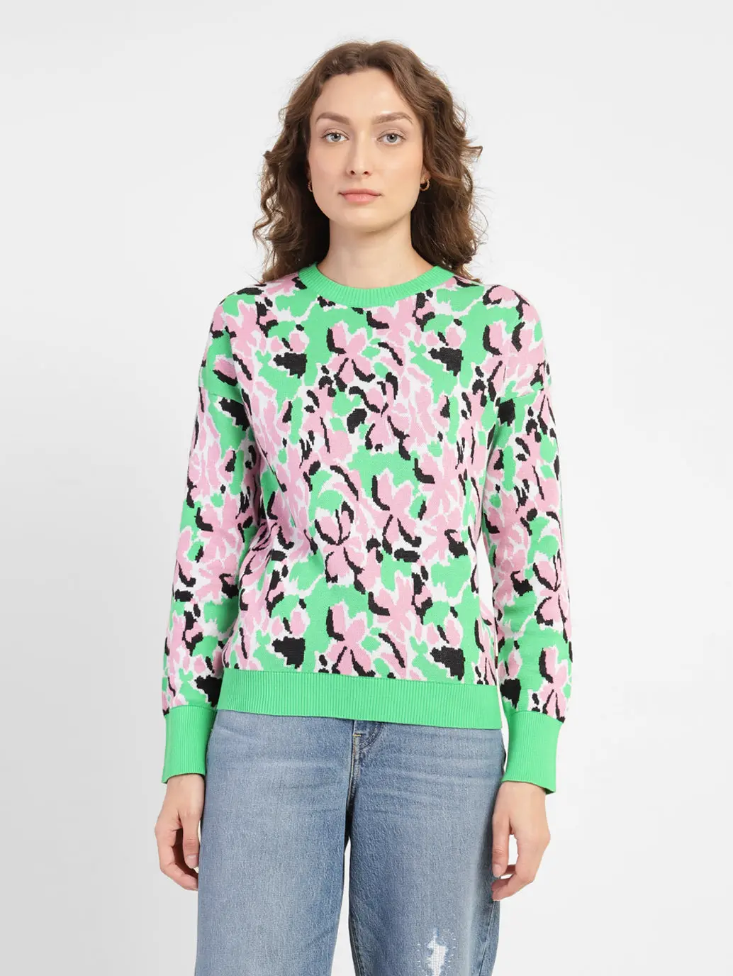 Women's Floral Print Crew Neck Sweater 1
