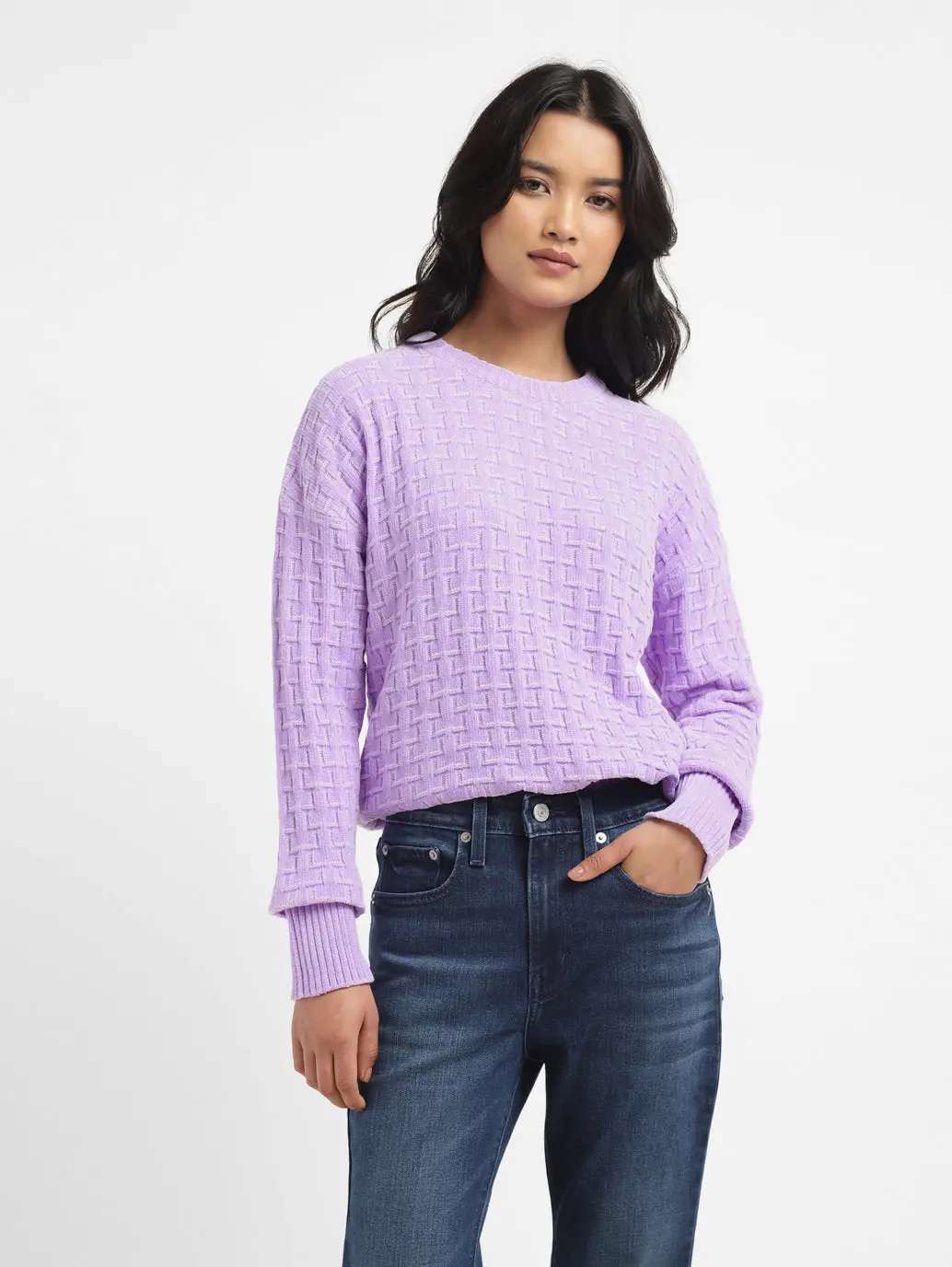 Women's Textured Purple Crew Neck Sweater 1