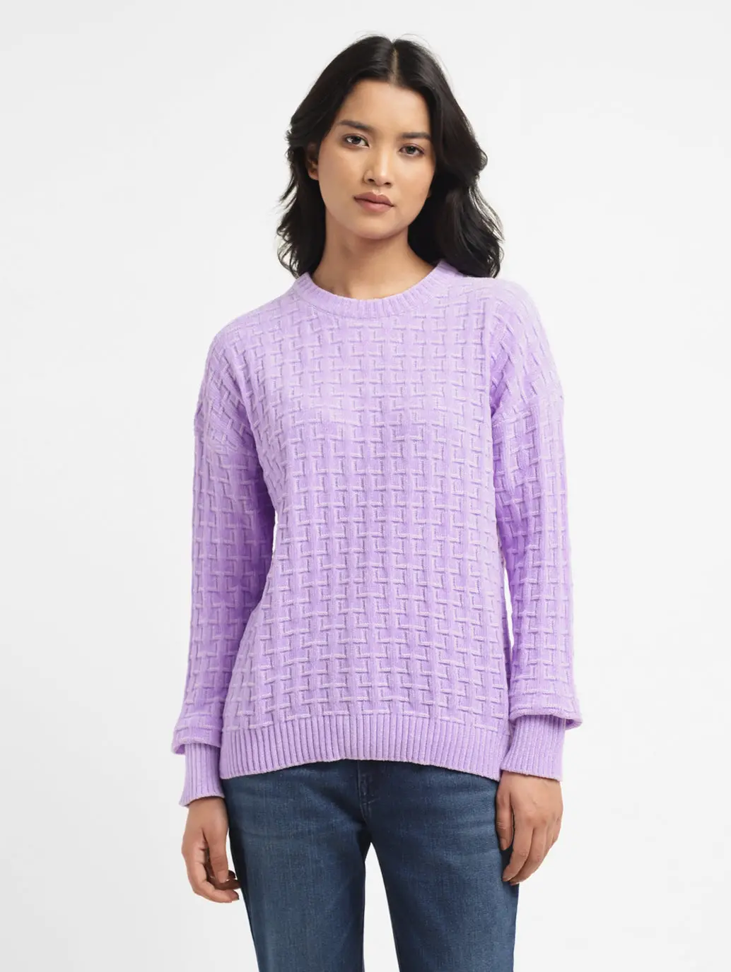 Women's Textured Purple Crew Neck Sweater 2