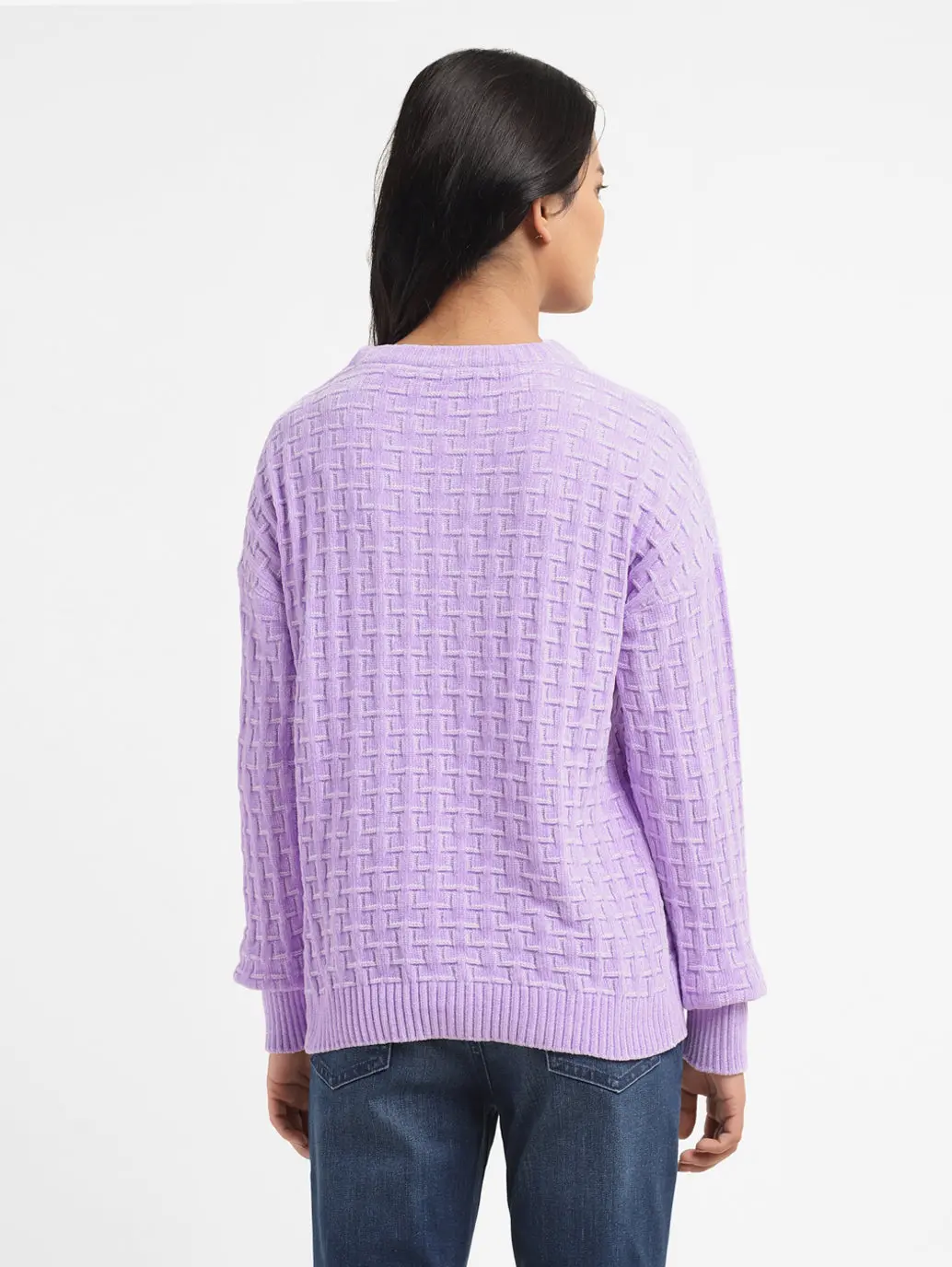 Women's Textured Purple Crew Neck Sweater 3