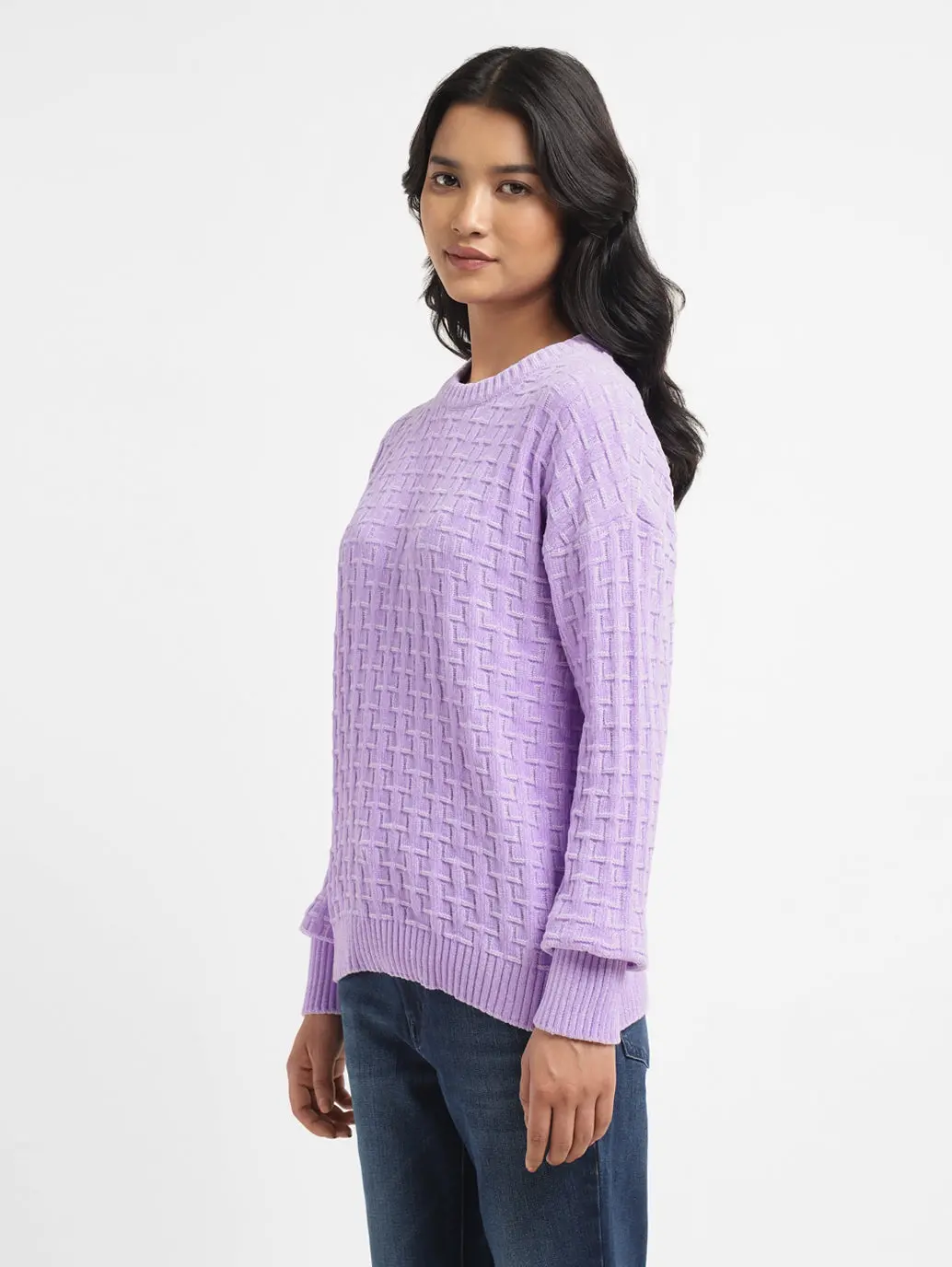 Women's Textured Purple Crew Neck Sweater 4