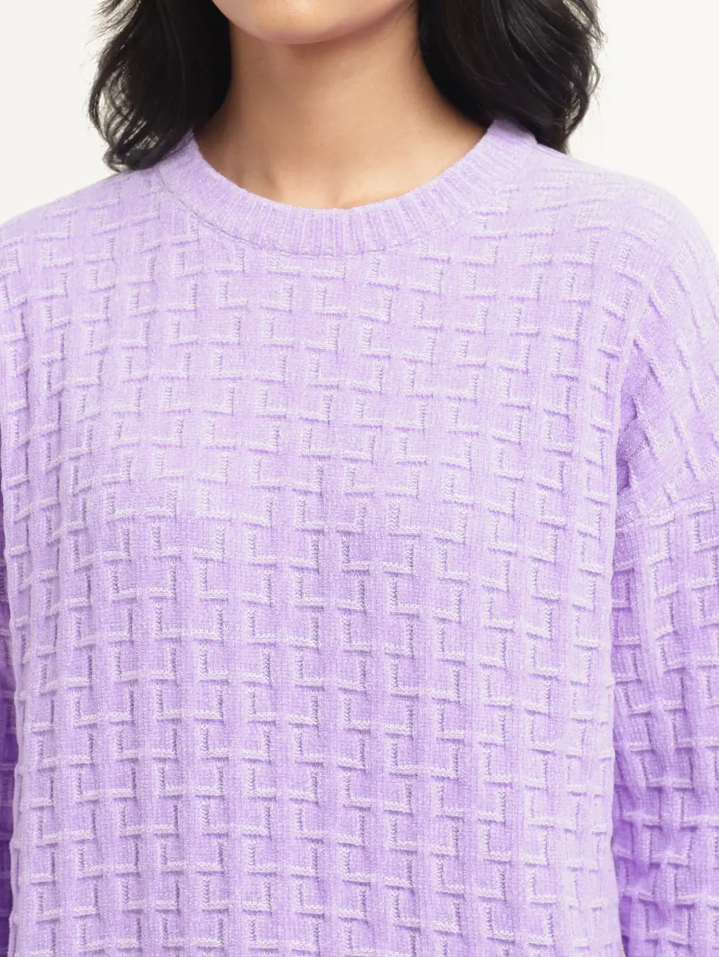 Women's Textured Purple Crew Neck Sweater 5