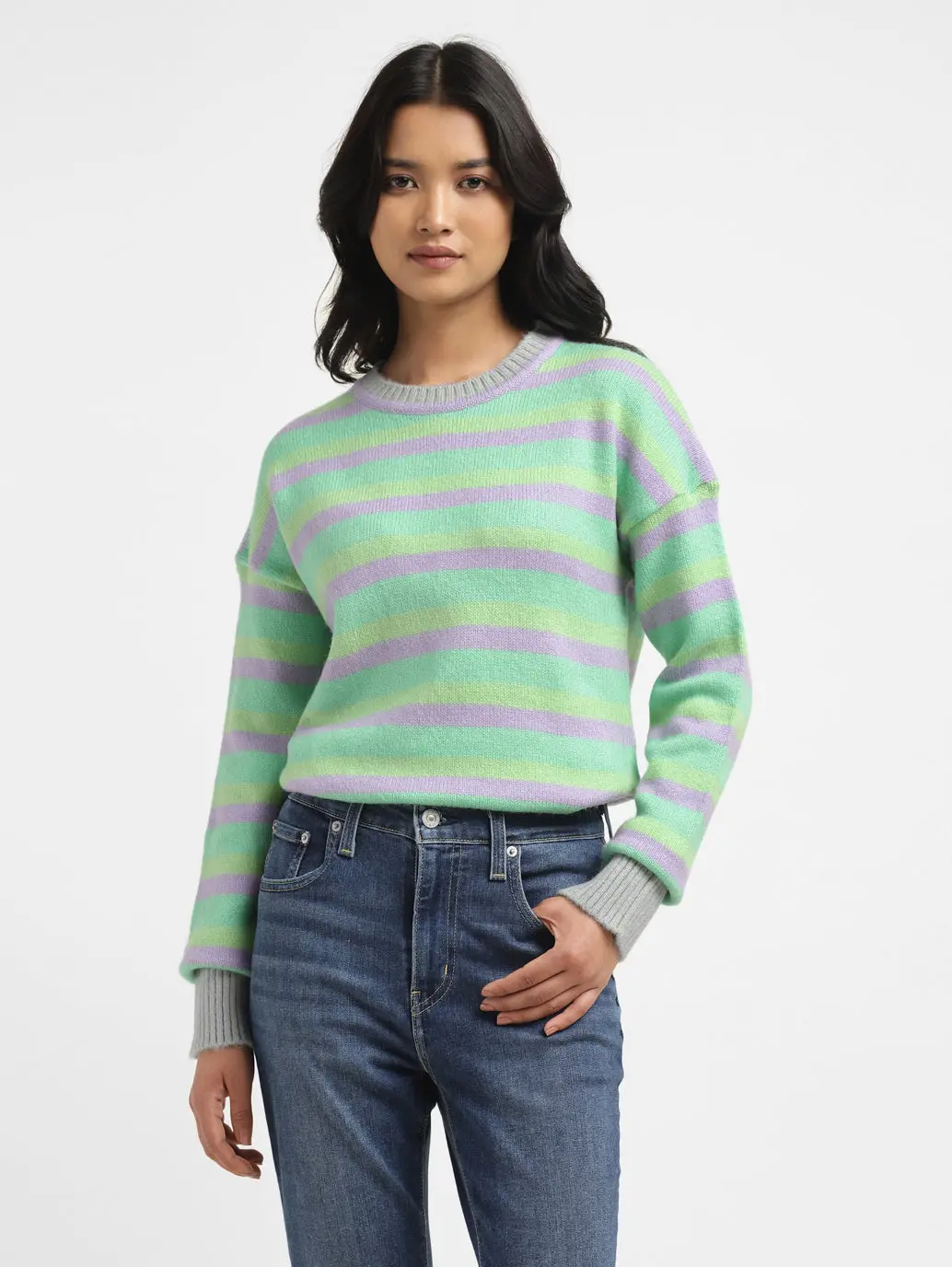 Women's Striped Multicolor Crew Neck Sweater 1