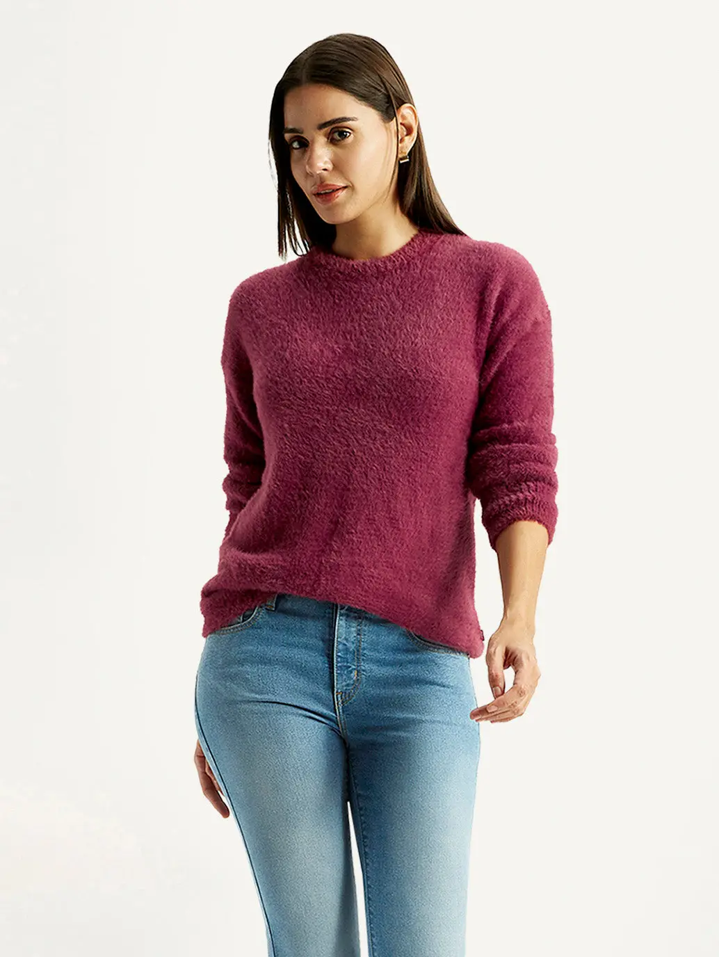 Women's Solid Maroon Crew Neck Sweater 1