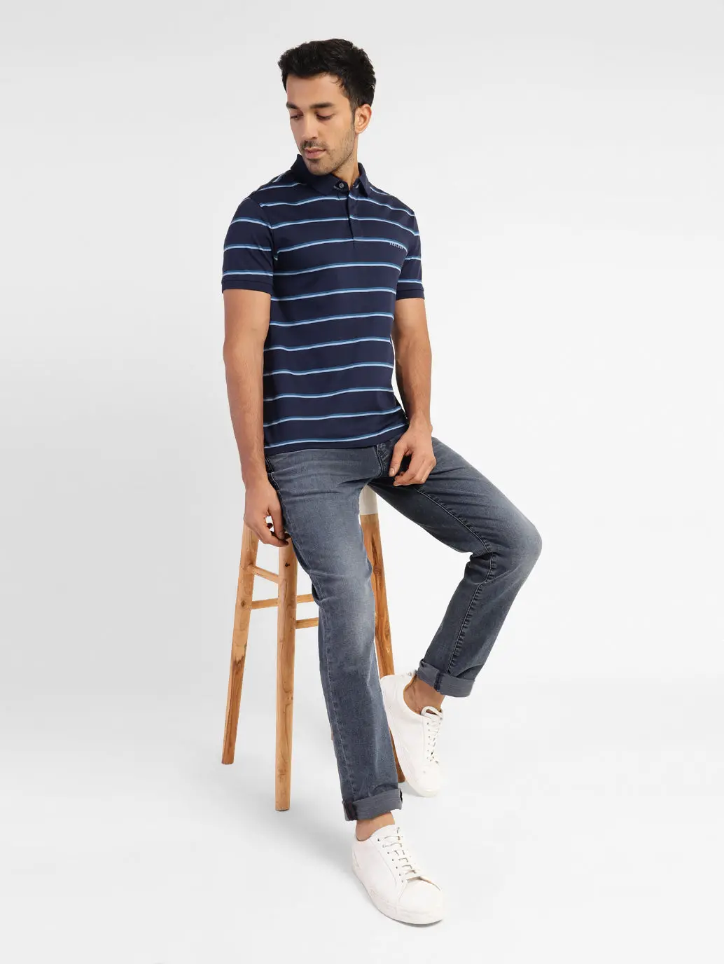 Men's Striped Polo T-Shirt Blue 2
