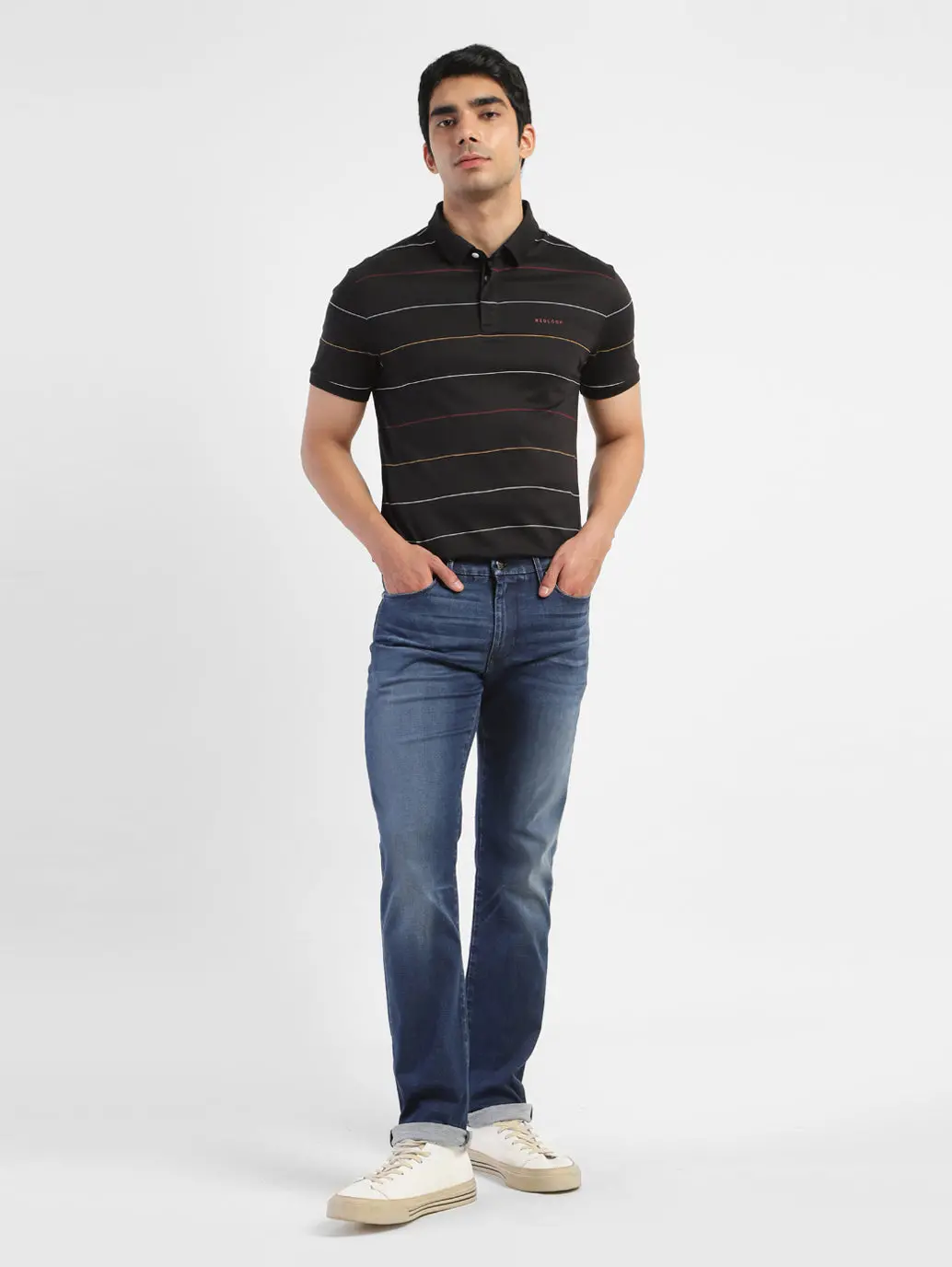 Men's Striped Polo T-Shirt Black 1