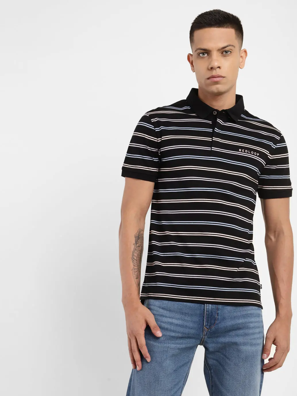 Men's Striped Polo Collar T-Shirt 2
