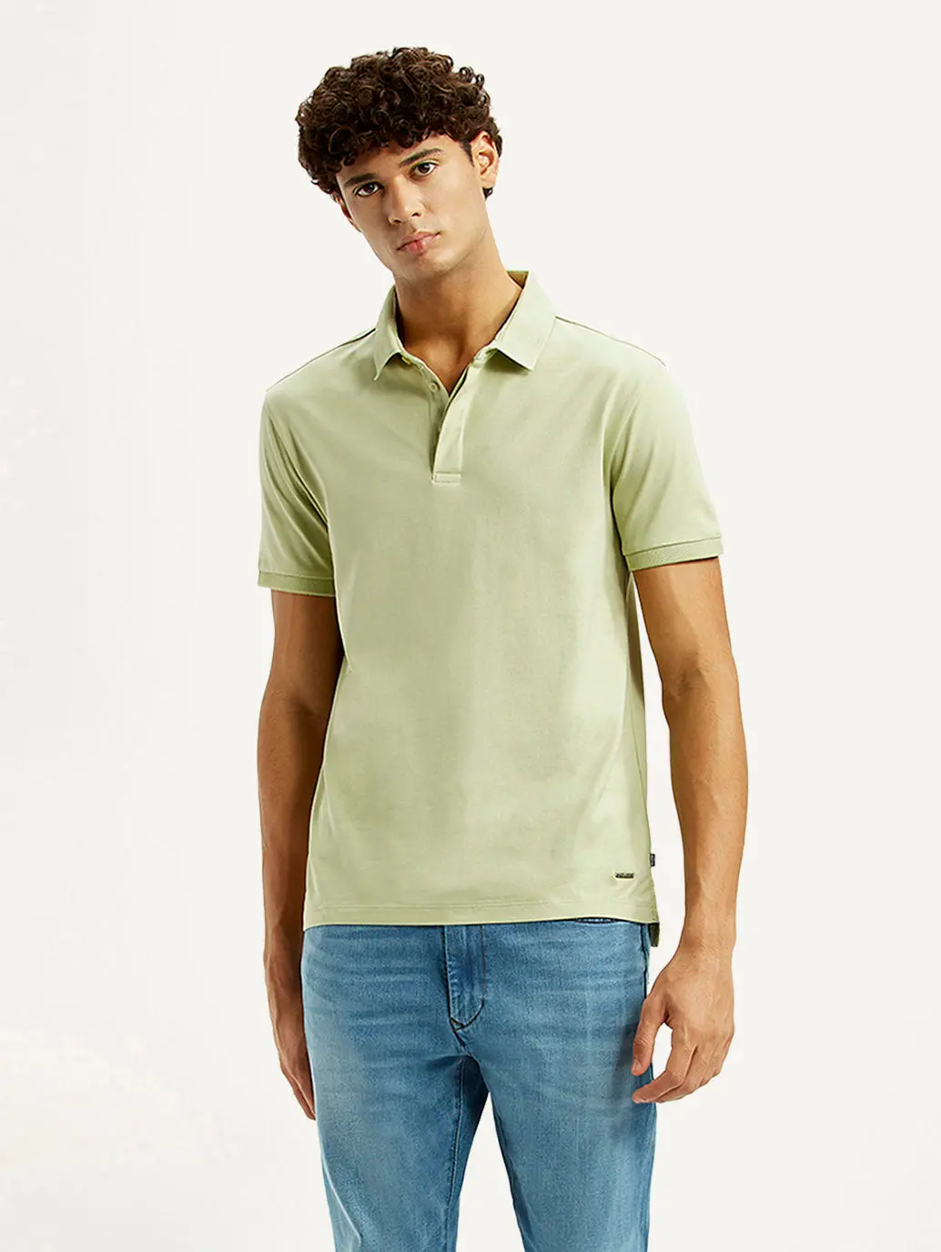 Men's Redloop Solid Light Green Slim Fit Polo T-Shirt 1