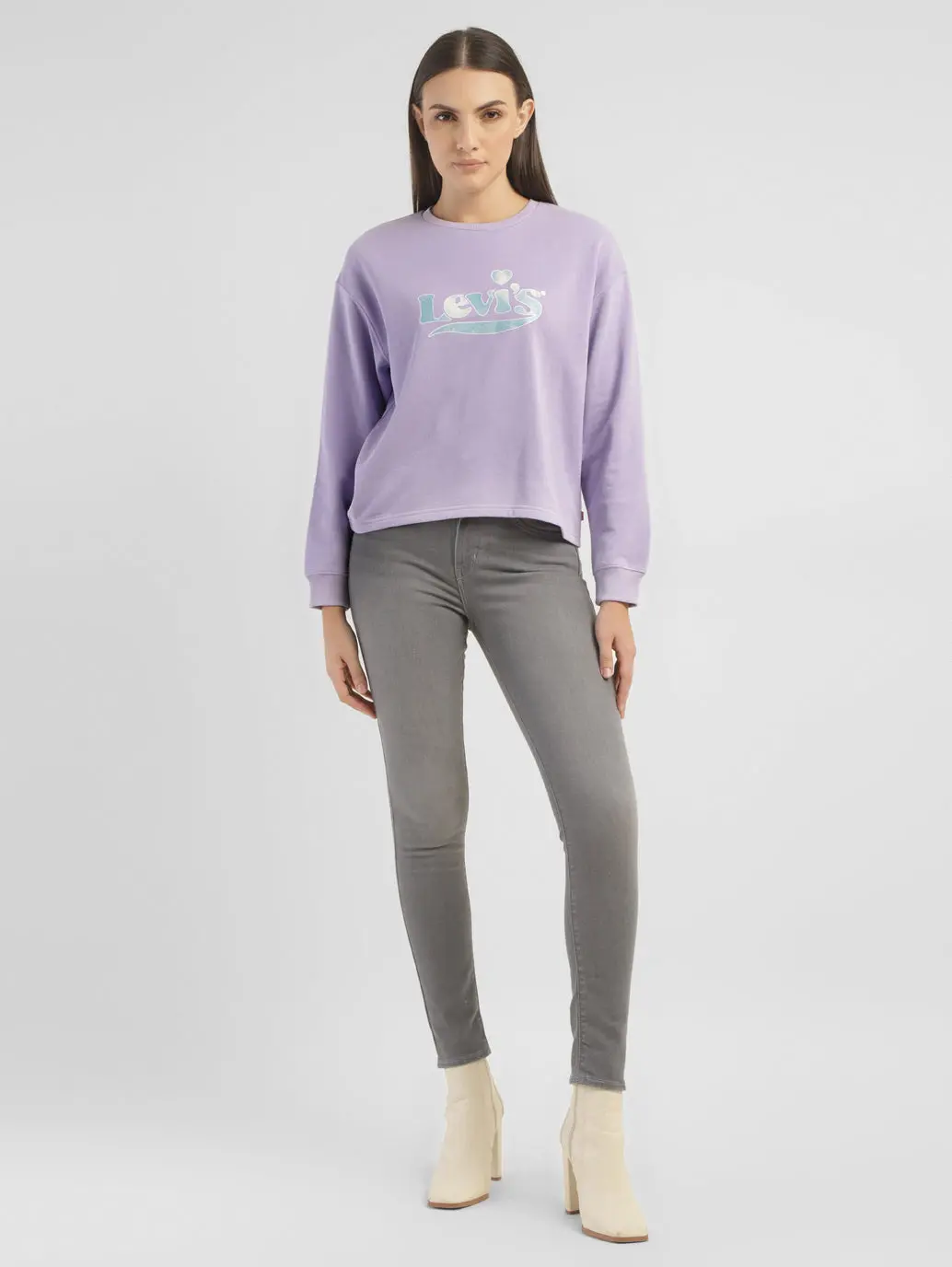 Women's Brand Logo Purple Crew Neck Sweatshirt 1