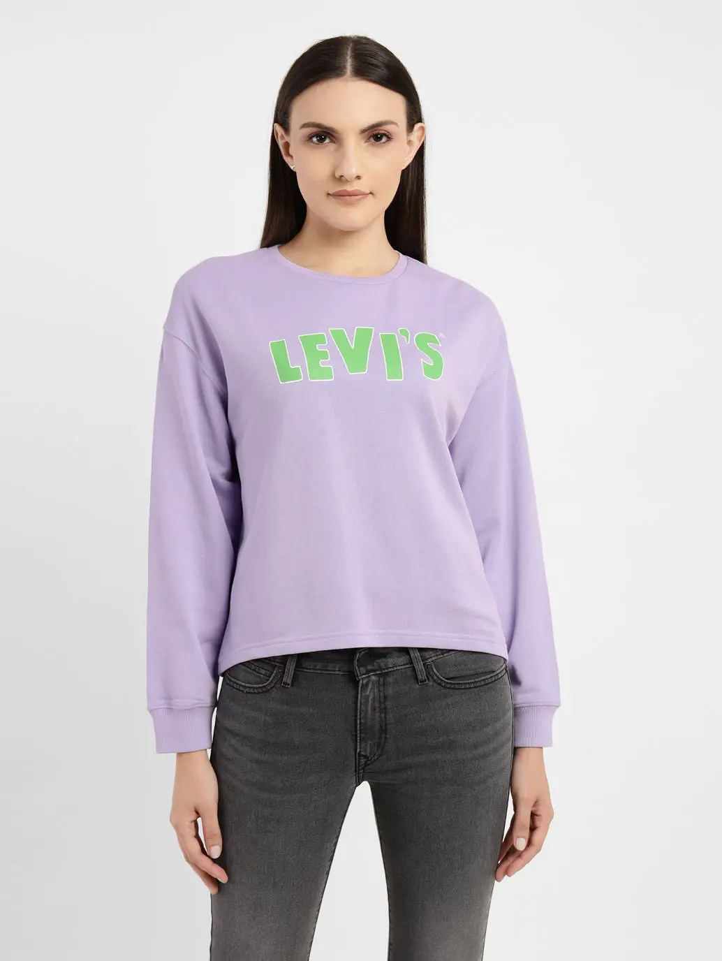 Women's Graphic Print Purple Crew Neck Sweatshirt 1