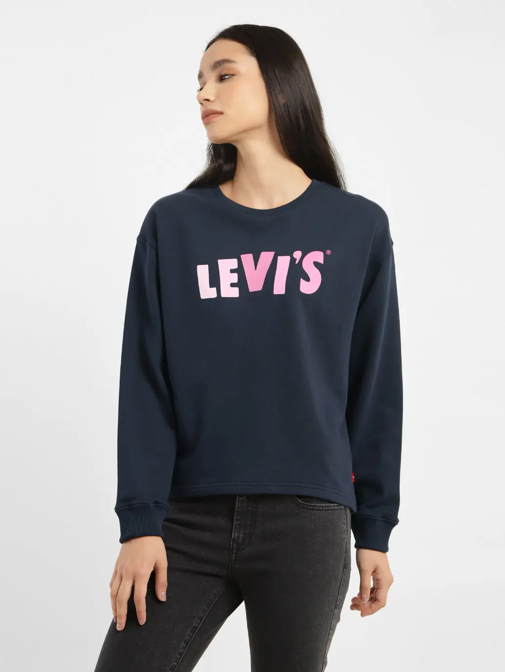 Women's Graphic Print Navy Crew Neck Sweatshirt 1
