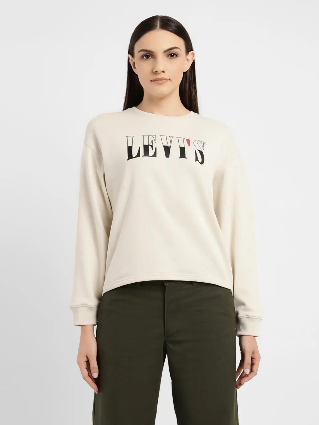 Women's Graphic Print Beige Crew Neck Sweatshirt 1