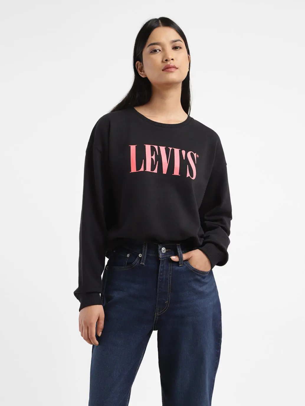 Women's Brand Logo Black Crew Neck Sweatshirt 1