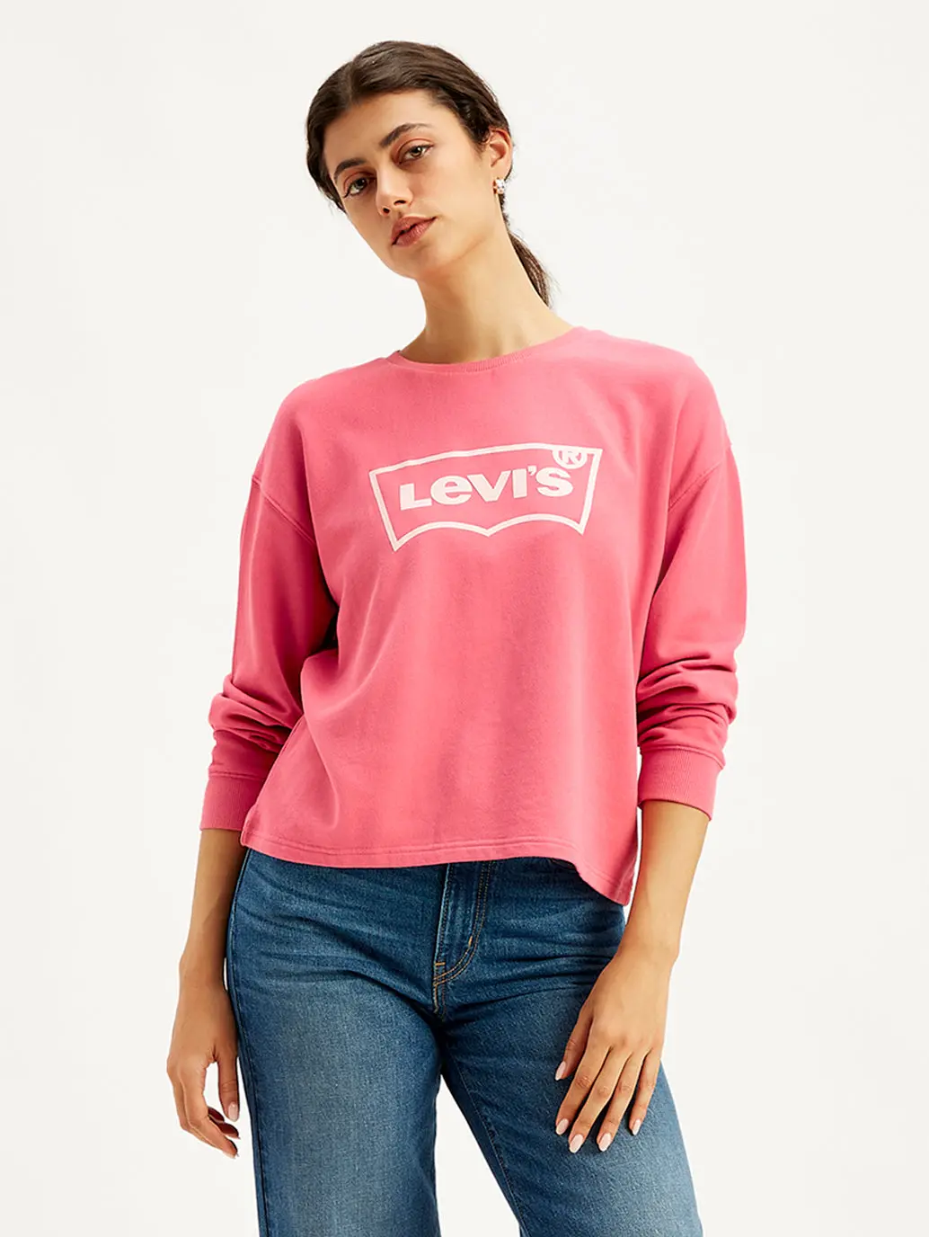 Women's Brand Logo Pink Crew Neck Sweatshirt 1