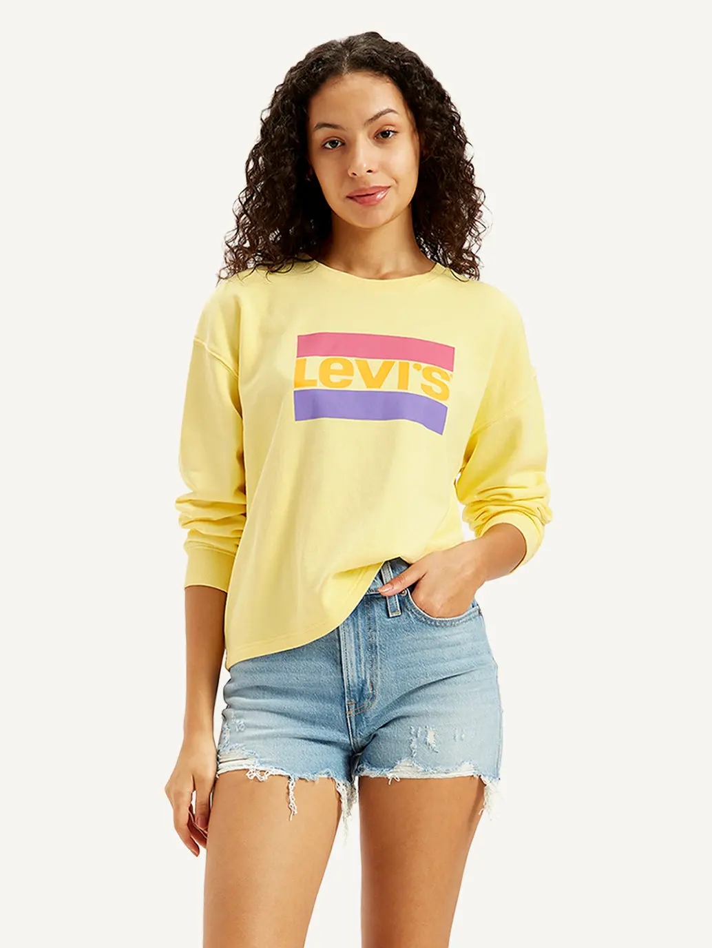 Women's Brand Logo Yellow Crew Neck Sweatshirt 1
