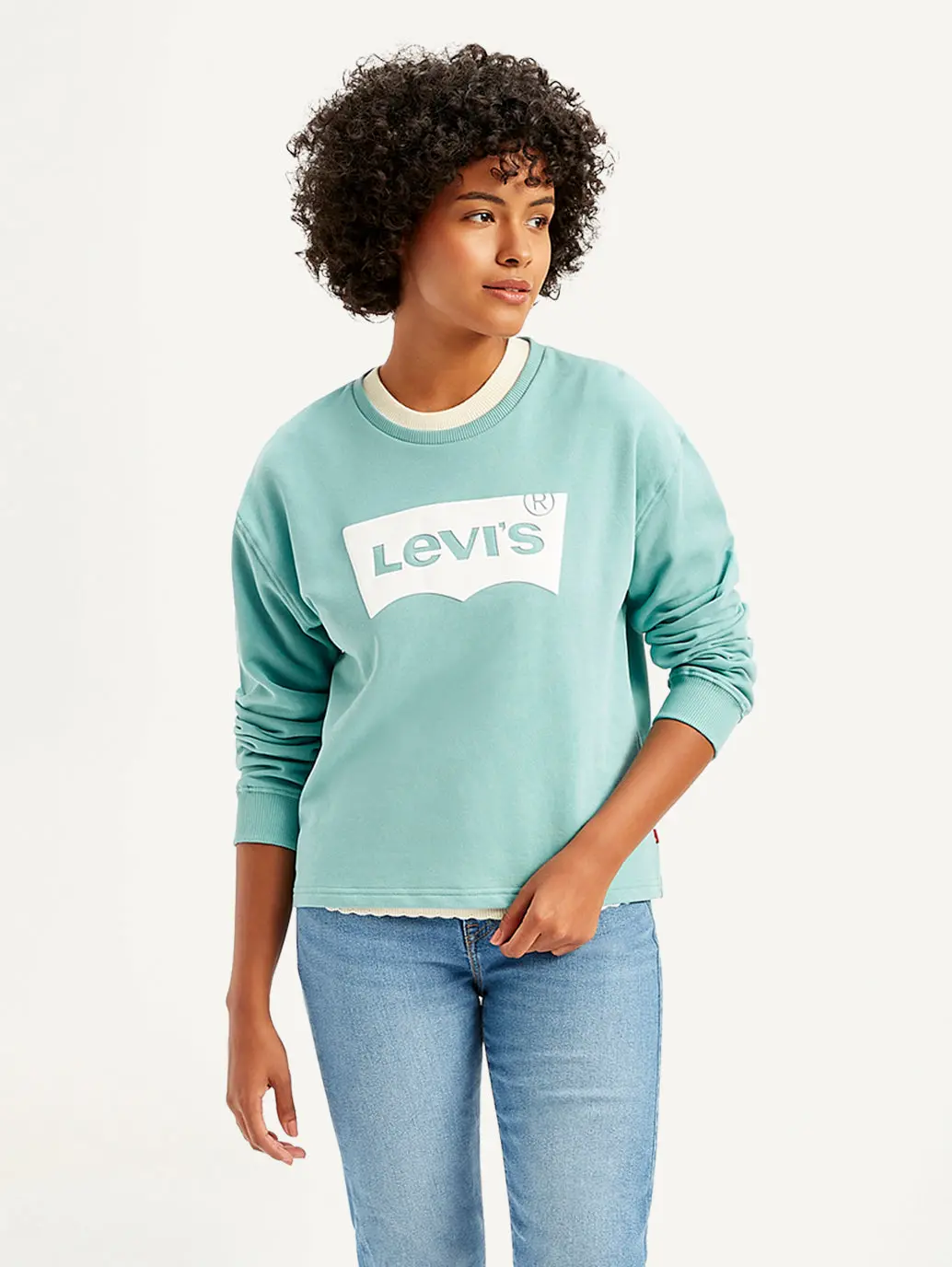 Women's Brand Logo Blue Crew Neck Sweatshirt 1
