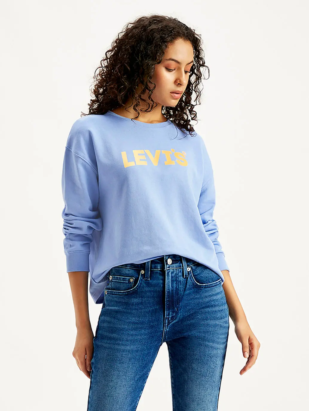 Women's Brand Logo Blue Crew Neck Sweatshirt 1