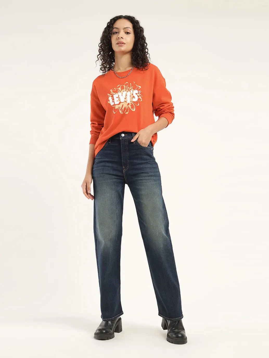 Women's Graphic Orange Crew Neck Sweatshirt 1