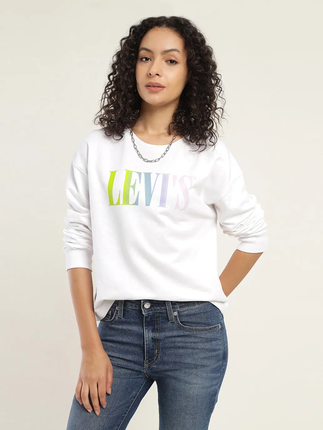Women's Brand Logo White Crew Neck Sweatshirt 1
