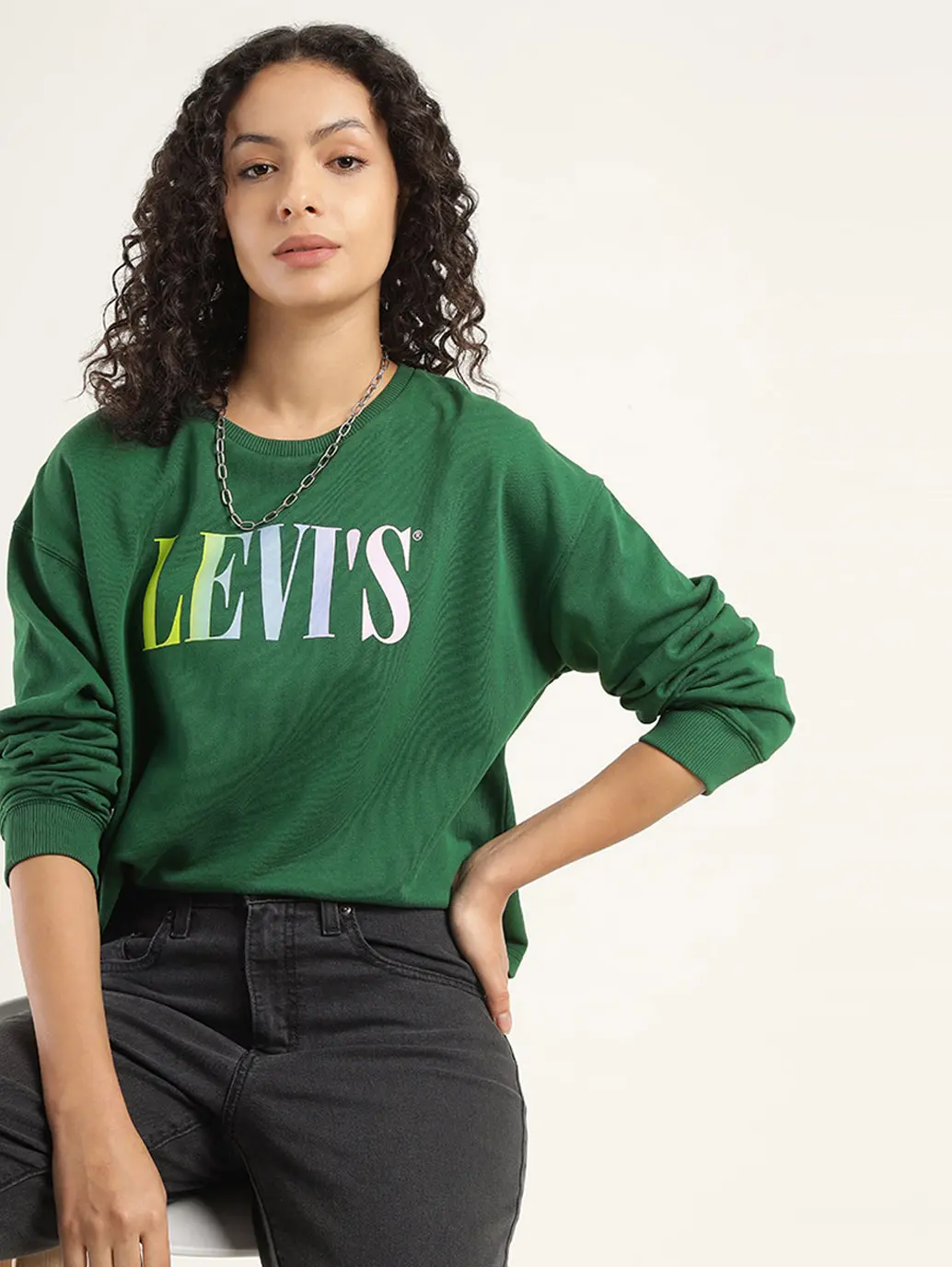 Women's Brand Logo Green Crew Neck Sweatshirt 1