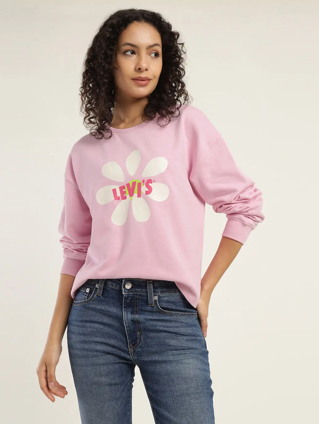 Women's Graphic Pink Crew Neck Sweatshirt 1